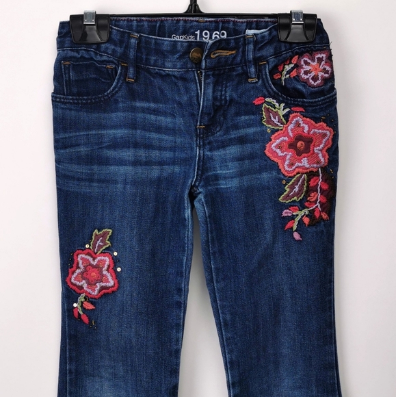 SIZE 8R GAP Kids Floral 1969 Flarred Jeans EUC - Picture 6 of 7